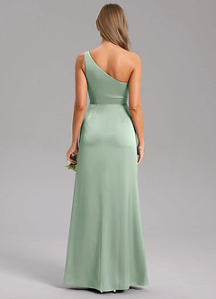 Azazie Feby Bridesmaid Dresses Agave A-Line One Shoulder Stretch Satin Dress image2