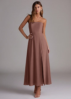 Azazie Wren Vestidos de madrinha de casamento Vestido Café Expresso de Chiffon de Linha A com Sem alças image5
