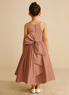 Azazie Sunray Flower Girl Dresses Bronzer A-Line Spaghetti Strap Matte Satin Dress image1