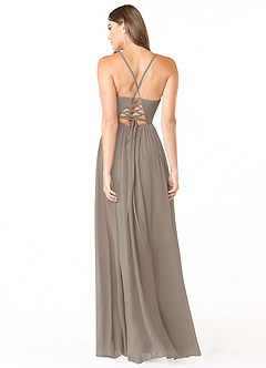 Azazie Aaida Brautjungfernkleider A-Linie Korsett Chiffon Kleid Taupe image2