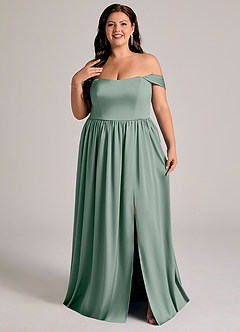 Azazie Calianna Abiti da Damigella Abito Convertibile A-Line in Raso Elasticizzato a Spalla Scoperta Salvia Argentata image8