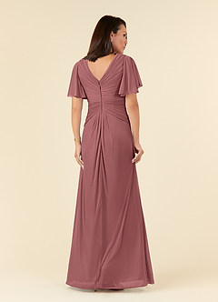 Azazie Emmeline Mother of the Bride Dresses Desert Rose A-Line V-Neck Pleated Mesh Dress image2