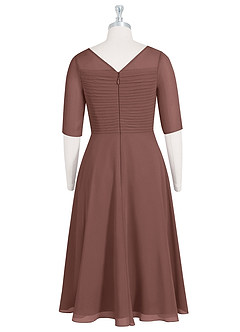 Azazie Naomi Mother of the Bride Dresses Espresso A-Line Boatneck Pleated Chiffon Dress image8