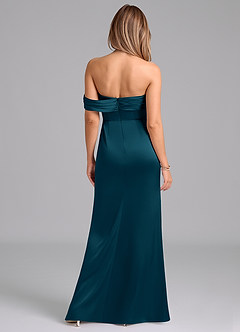 Azazie Lisbeth Jurken voor bruidsmeisjes Converteerbaar Jurk van Stretch Satijn met Zeemeermin Off the Shoulder Inkt Blauw image7