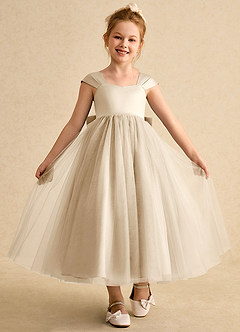 Azazie Chickadee Flower Girl Dresses Champagne Ball-Gown Sweetheart Neckline Matte Satin Dress image4