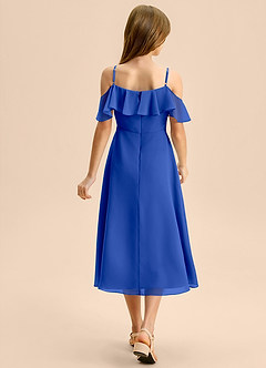 Azazie Kamilla Junior Abito A-Line in Chiffon a Spalla Scoperta Blu Reale image2