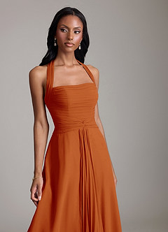 Azazie Clarisa Vestidos de damas de honor Vestido de Pimenton de Gasa de Corte en A con Plisado image3