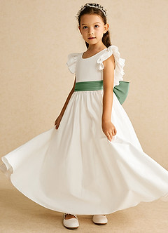 Azazie Aero vestidos de niña de las flores Vestido de Marfil Matcha de Algodón de Corte En A con Plisado image2