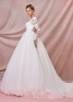 Azazie Freya Wedding Dresses A-Line Sequins Tulle Chapel Train Dress image6