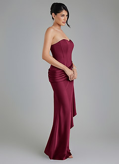 Azazie Draya Robes de demoiselle d'honneur Robe Sirène en Satin extensible Bustier Bourgogne image5