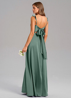 Azazie Everett Bridesmaid Dresses Eucalyptus A-Line Stretch Satin Dress image6
