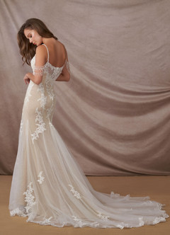 Azazie Saskia Abiti da Sposa Abito Sirena in Tulle Lustrini Diamante Bianco Nudo image6