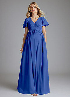 Azazie Verna Maternity Bridesmaid Dresses A-Line V-Neck Ruched Chiffon Floor-Length Dress image4