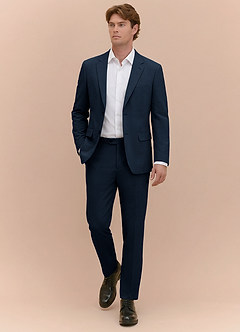 front Miles Navy Blue Seersucker Trousers Suit