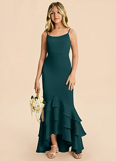 Azazie Fay Junior Pine Mermaid Ruched Stretch Satin Dress image4