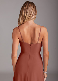 Azazie Breonna Brautjungfernkleider A-Linie Herzausschnitt Chiffon Kleid Rotbraun image6