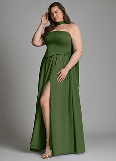 Azazie Cadence Bridesmaid Dresses Olive A-Line Corset Stretch Satin Convertible Dress image10
