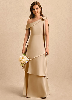 Azazie Shyloh Girls Formal Flower Girl Klänningar Klänning A-Line i Stretch Satin Off the shoulder image4