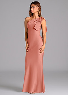 Azazie Yuanna Brautjungfernkleider Meerjungfrau-Linie One-Shoulder Stretch-Satin Kleid Koralle image4