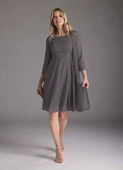 Azazie Sunny Mother of the Bride Dresses Steel Grey A-Line Pleated Mesh Dress image3
