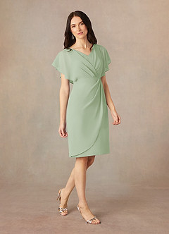 Azazie Julia Mother of the Bride Dresses Dusty Sage Sheath V-Neck Pleated Chiffon Dress image2