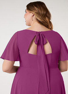 Azazie Kimber Bridesmaid Dresses Orchid A-Line Flounce Sleeve Chiffon Dress image19