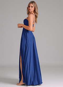 Azazie Akiko Abiti da Damigella Abito A-Line in Raso Elasticizzato Scollo a Cuore Blu Reale image7