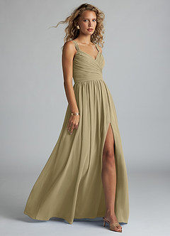 Azazie Aziza Bridesmaid Dresses Moss Green A-Line V-Neck Pleated Chiffon Dress image3