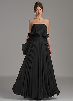 Azazie Alexia Bridesmaid Dresses Black A-Line Ruched Chiffon Dress image4