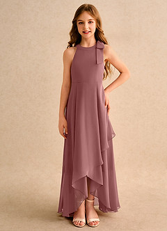 Azazie Boop Girls Formal Robe Demoiselle D'honneur Fillette Robe Trapèze en Mousseline de soie Arc Rose Du Désert image3