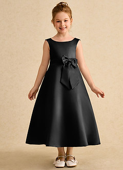 Azazie Eve vestidos de niña de las flores Vestido de Negro de Satin Mate de Corte En A con Plisado image4