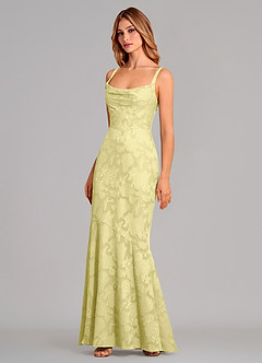 Azazie Aubrey Venta Final Vestido de Sorbete De Limón de Devorado Floral de Corte Sirena con Lazo image3