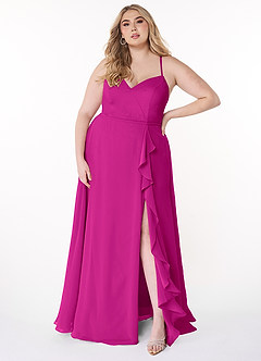 Azazie Naeem Vestidos de damas de honor Vestido de Fucsia de Gasa de Corte en A con Cuello en V fruncido image7