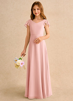 Azazie Nari Girls Formal Blumenmädchenkleider A-Linie mit ärmel Chiffon Kleid Rosettenrosa image4