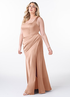 Azazie Mero Brudtärnklänningar Klänning av Tubklänning i Stretch Satin Plisserad Roséguld image8