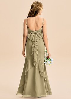 Azazie Lioren Junior Vestido de Musgo Verde de Gasa de Corte Sirena con Lazo image5