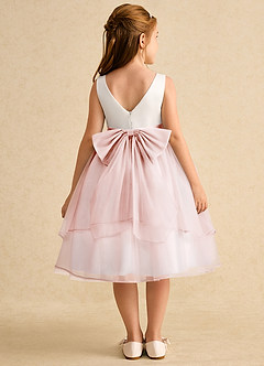 Azazie Rene Flower Girl Dresses Ivory Blushing Pink A-Line Bow Tulle Dress image2
