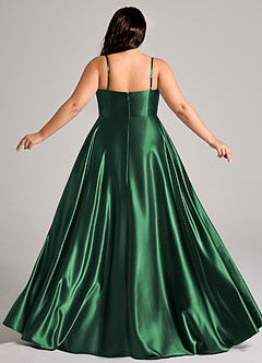 Azazie Elle Bridesmaid Dresses Dark Green A-Line with Pockets Metallic Satin Dress image2