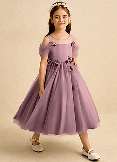 Azazie Juni Robe Demoiselle D'honneur Fillette Robe Princesse en Tulle Plissée Mauve Vintage image6