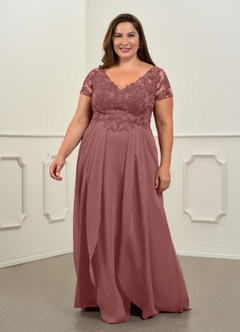 Azazie Dunja Mother of the Bride Dresses Desert Rose A-Line V-Neck Lace Chiffon Dress image1