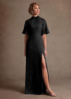 Azazie Hypatia Klänningar till brudens mor Klä Tubklänning i Blommig Utbrändhet Plisserad Svart image5