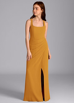 Azazie Mero Junior Meerjungfrau-Linie Plissee Chiffon Kleid Butterscotch image5
