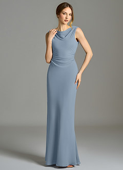 Azazie Kieryn Bridesmaid Dresses Dusty Blue Mermaid Pleated Chiffon Dress image1