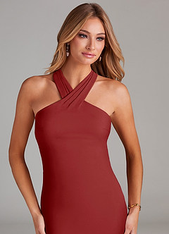 Azazie Doretta Bridesmaid Dresses Rust Mermaid Pleated Chiffon Dress image5