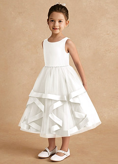 Azazie Posy Flower Girl Dresses Ivory A-Line Beaded Tulle Dress image3