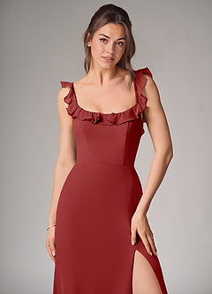 Azazie Callie Bridesmaid Dresses Rust Mermaid Side Slit Chiffon Convertible Dress image5