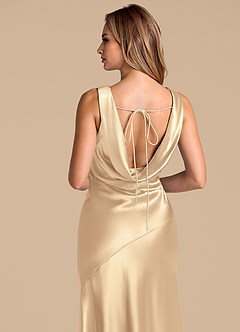 Azazie Rylina 신부 들러리 드레스 인어 메탈릭 새틴 바닥 길이 드레스 image2