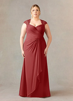 Azazie Birdie 신부의 어머니 드레스 A라인 쉬폰 바닥 길이 드레스 image7