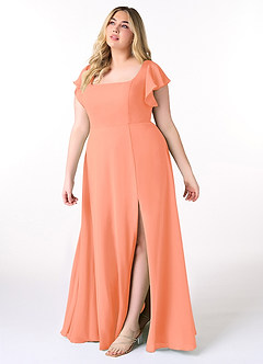 Azazie Bondi Abiti da Damigella Abito A-Line in Chiffon con Volant Tramonto image9