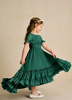Azazie Kass Flower Girl Dresses Emerald A-Line Pleated Chiffon Dress image5